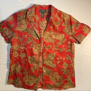 Vintage Ralph Lauren Red Floral Shortsleeved Collared Button Up.